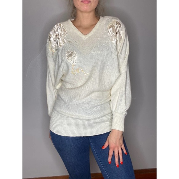 VINTAGE Cream Unique 80’s Sweater Small - Picture 5 of 8